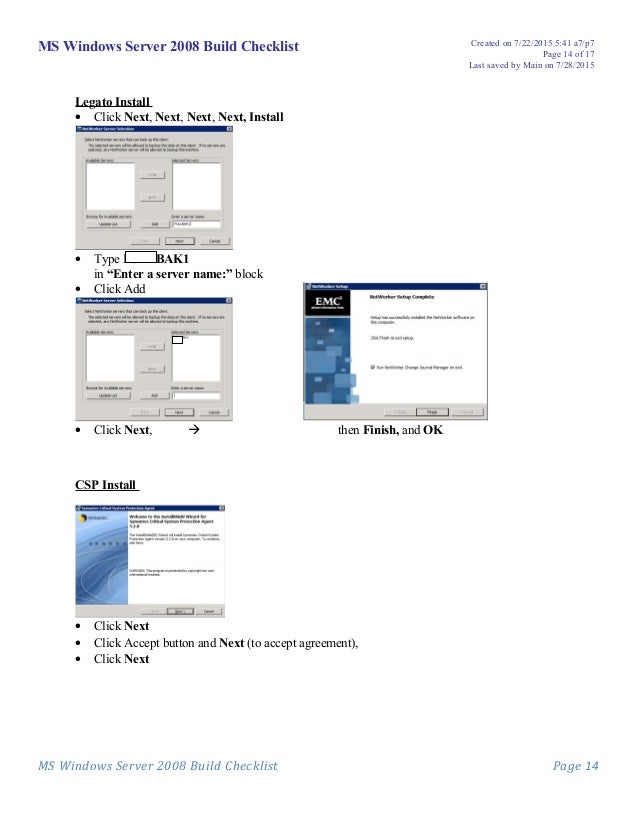 Windows Server Build Checklist Template