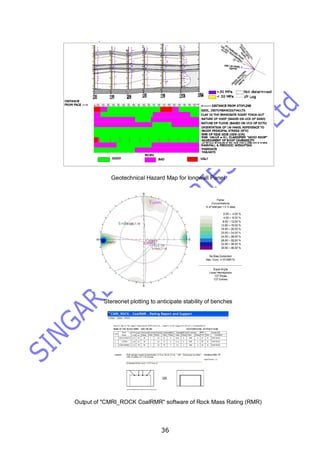 36
Geotechnical Hazard Map for longwall Panel
Stereonet plotting to anticipate stability of benches
Output of "CMRI_ROCK CoalRMR" software of Rock Mass Rating (RMR)
 