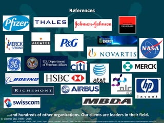 © Valense Ltd. 1998 - 2015
“PMI”, the PMI Logo, “PMBOK”, “PMP”, “CAPM”, “PgMP”, “PMI-SP”, “PMI-RMP”, “PMI-ACP”, “PfMP”, “PMI-PBA”, the Registered Education Provider program and the R.E.P. logo, are registered marks of Project Management Institute, Inc.
References
…and hundreds of other organizations. Our clients are leaders in their field.
 