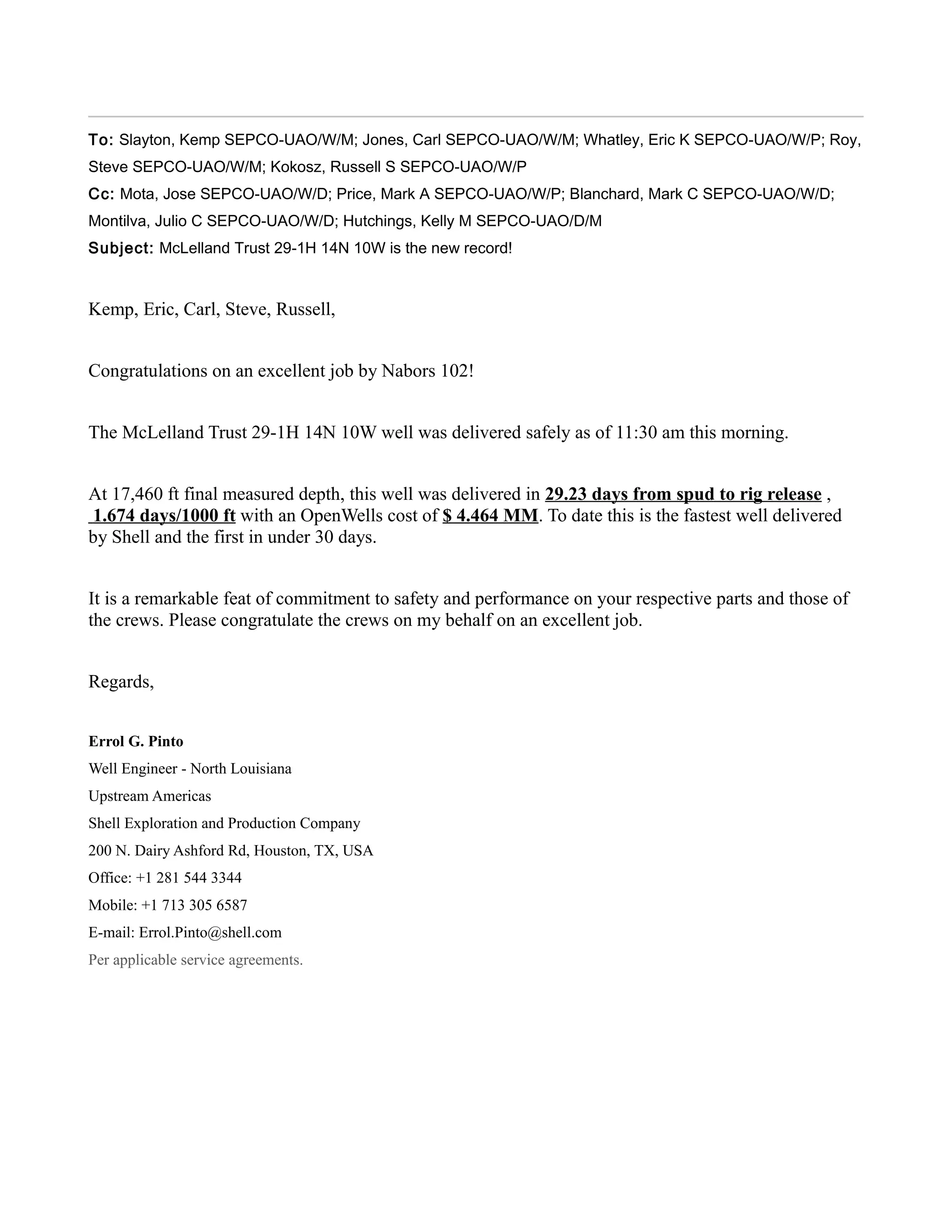 Record well for Shell | DOC