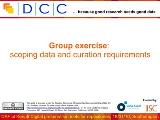 Group exercise :  scoping data and curation requirements 