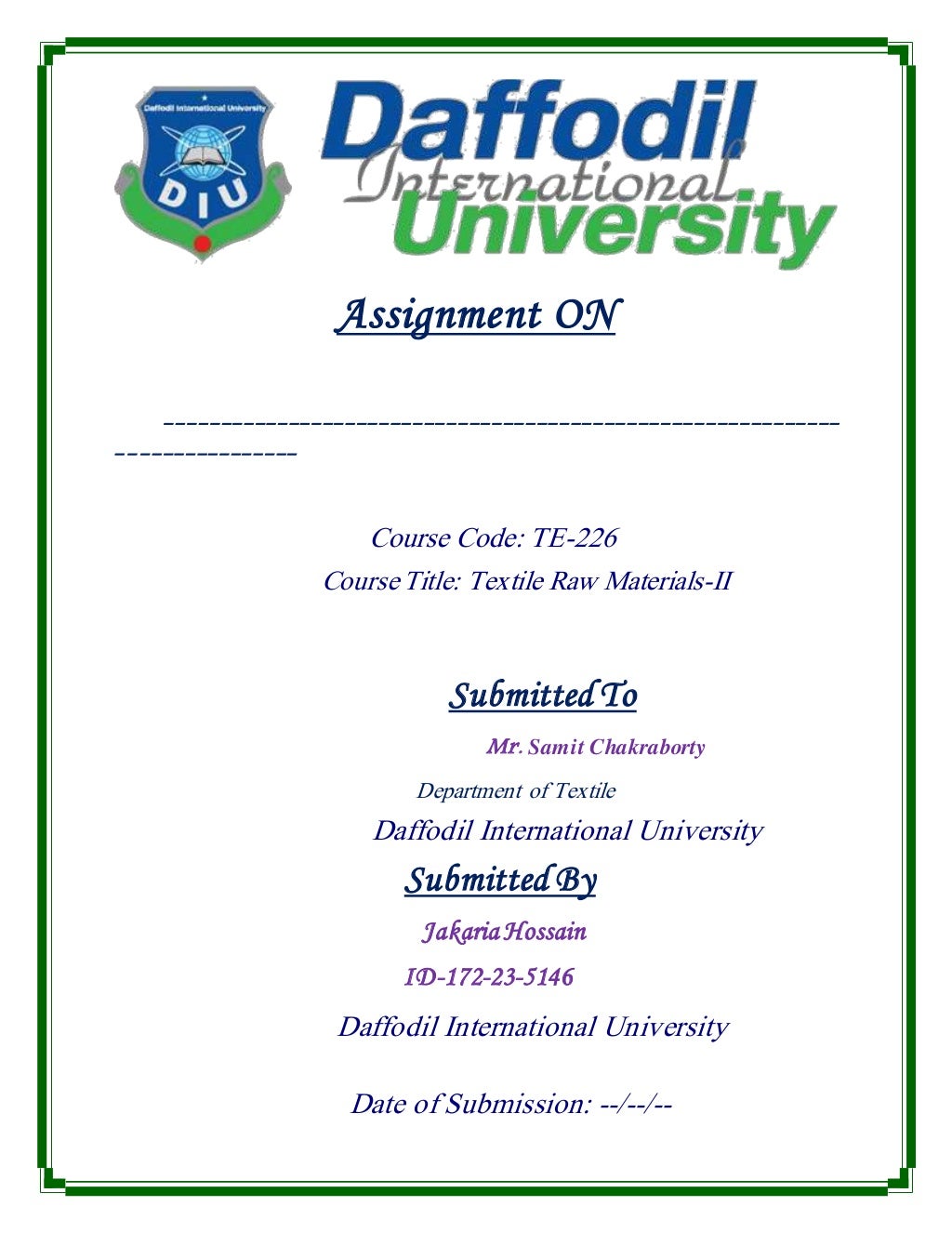 sample cover page for university assignment