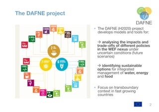 2
The DAFNE project
• The DAFNE (H2020) project
develops models and tools for:
à analysing the impacts and
trade-offs of d...