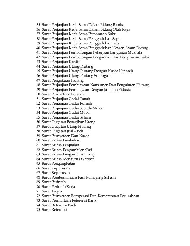 Daftar '75 contoh surat perjanjian (surat kontrak)'