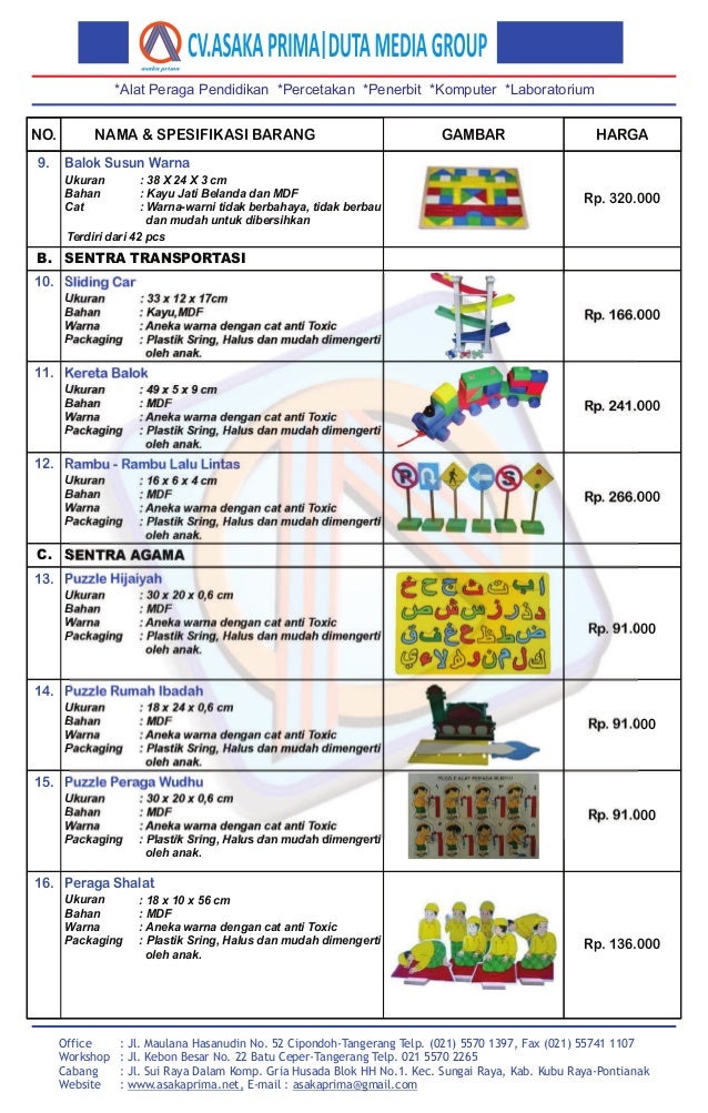 Harga Alat Permainan Edukatif Daftar Harga Ape Paud 2017 Harga Ape