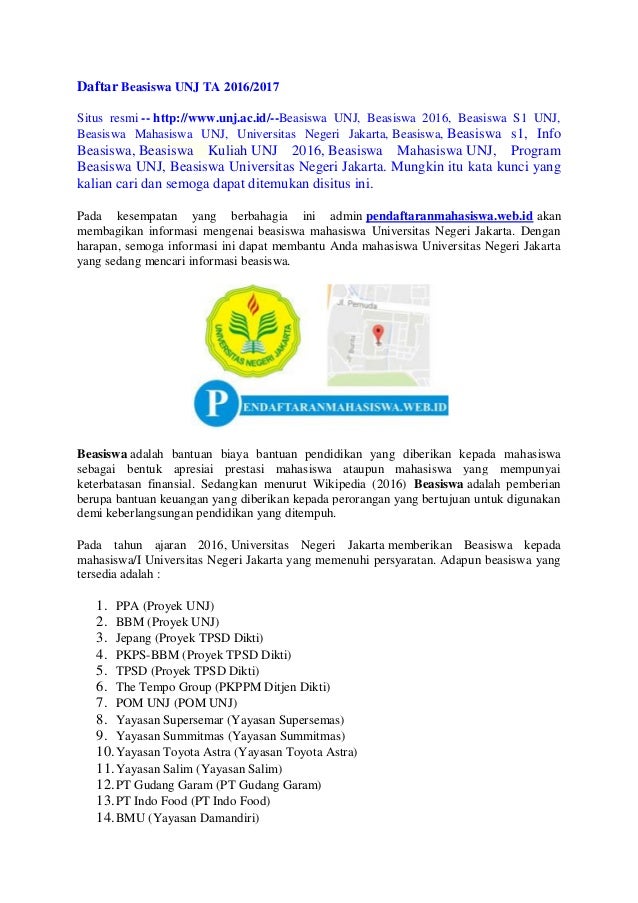 dataprint daftar beasiswa Daftar ta 20162017 unj beasiswa