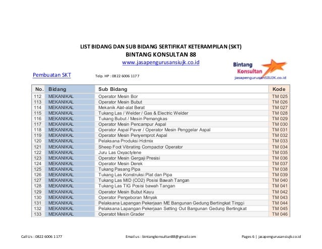 skt sertifikat bidang dan sub (Sertifikat Keterampilan) bidang Daftar SKT skt sertifikat bidang dan sub (Sertifikat Keterampilan) bidang Daftar SKT