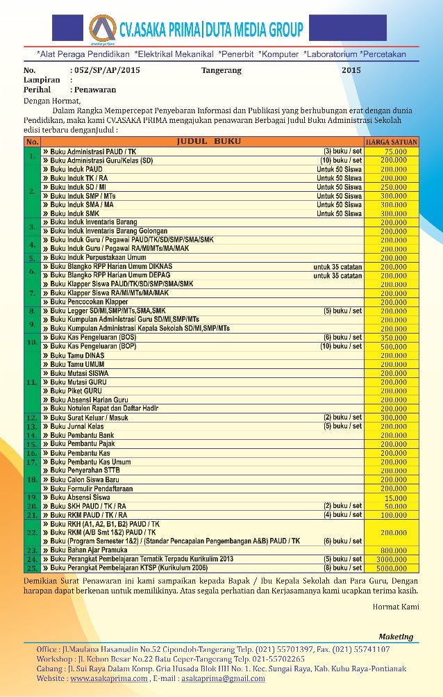 Daftar Buku Administrasi Paud Tk Sd Mi Smp Mts Sma Smk Harga Buku I