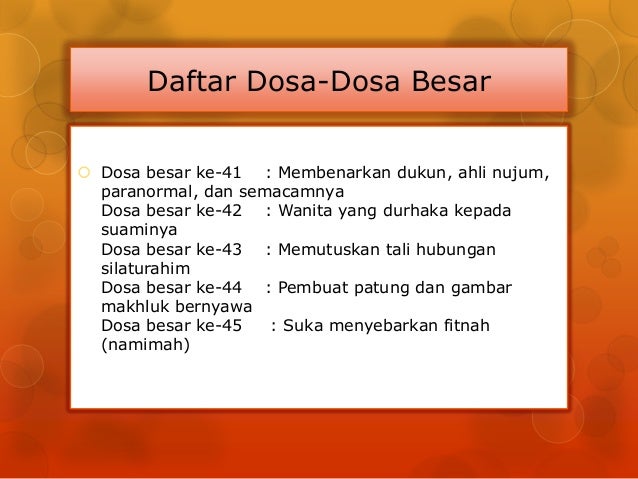 Daftar dosa dosa besar Daftar dosa dosa besar