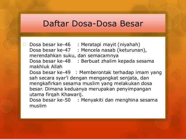 Daftar dosa dosa besar Daftar dosa dosa besar