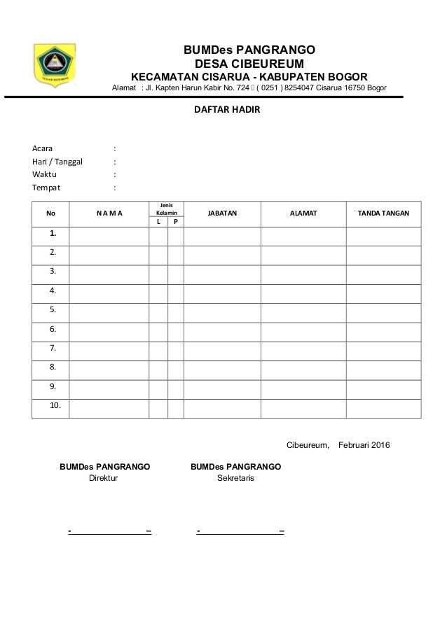 Contoh Format Daftar Hadir Rapat - Guru Ilmu Sosial