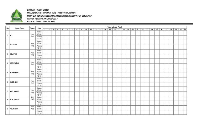 Daftar hadir guru 2016
