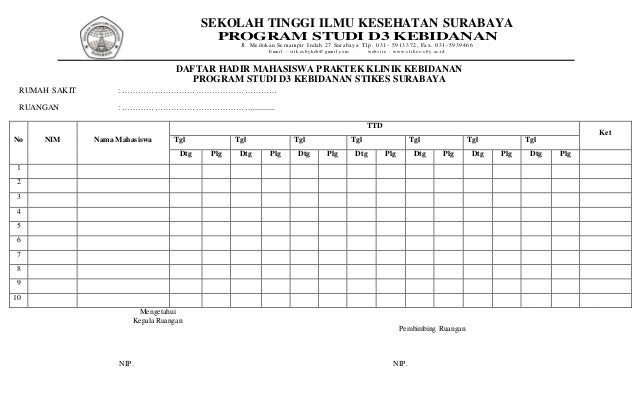 Contoh Absen Mahasiswa Contoh Laporan Pkl Front Office