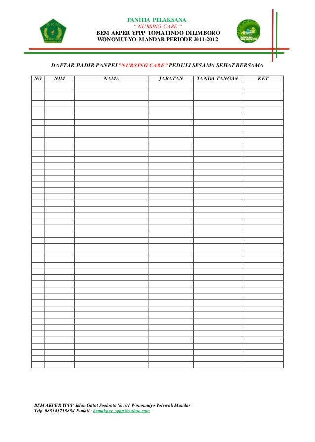 Daftar hadir rapat panpel