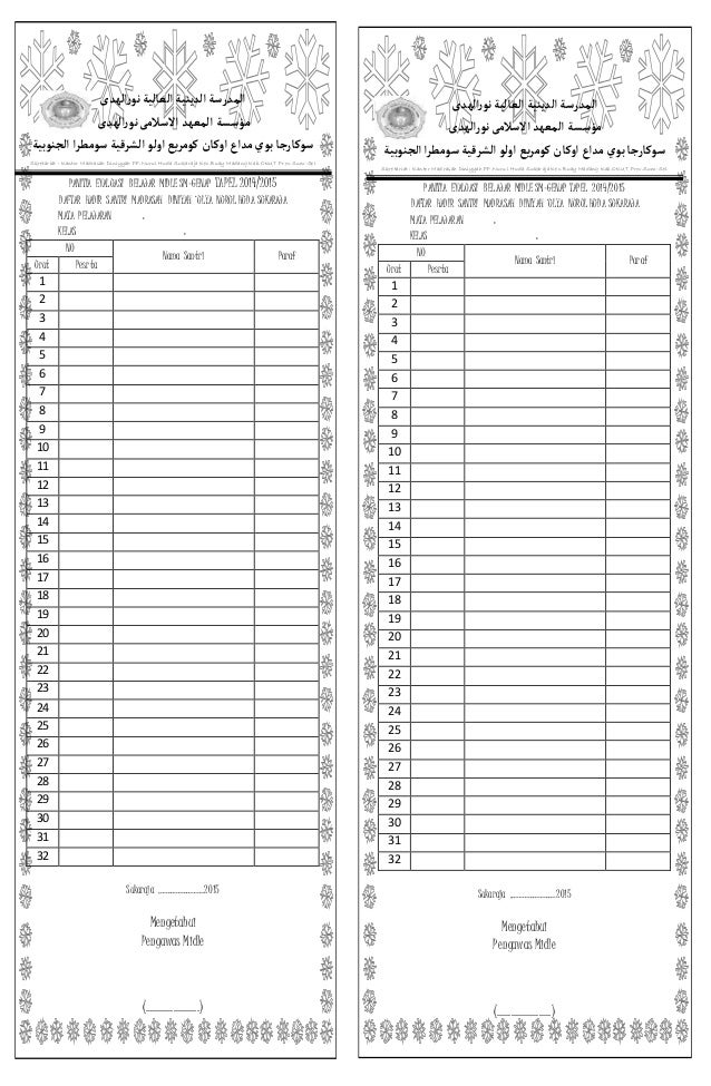 Daftar hadir santri diniyah