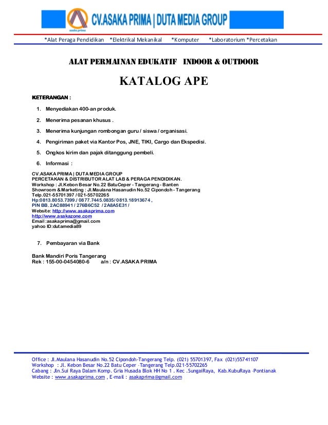 Daftar harga ape asaka hap fix 2010 ~ mainan edukatif paud 
