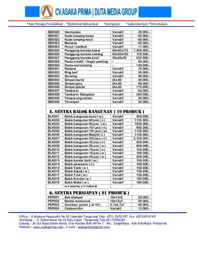 Daftar harga ape asaka hap fix 2010 ~ mainan edukatif paud
