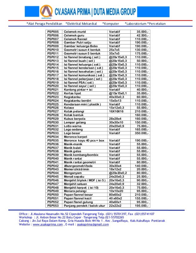 Daftar harga ape asaka hap fix 2010 ~ mainan edukatif paud