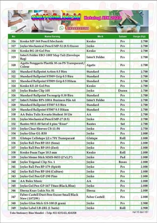 Daftar harga atk 315 macam alat alat tulis kantor dan sekolah 2023 (bag