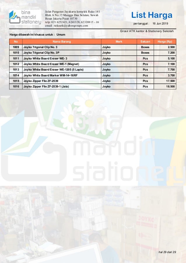Daftar Harga Atk Alat Tulis Kantor Joyko Murah Juni 2019 Bina Mandiri