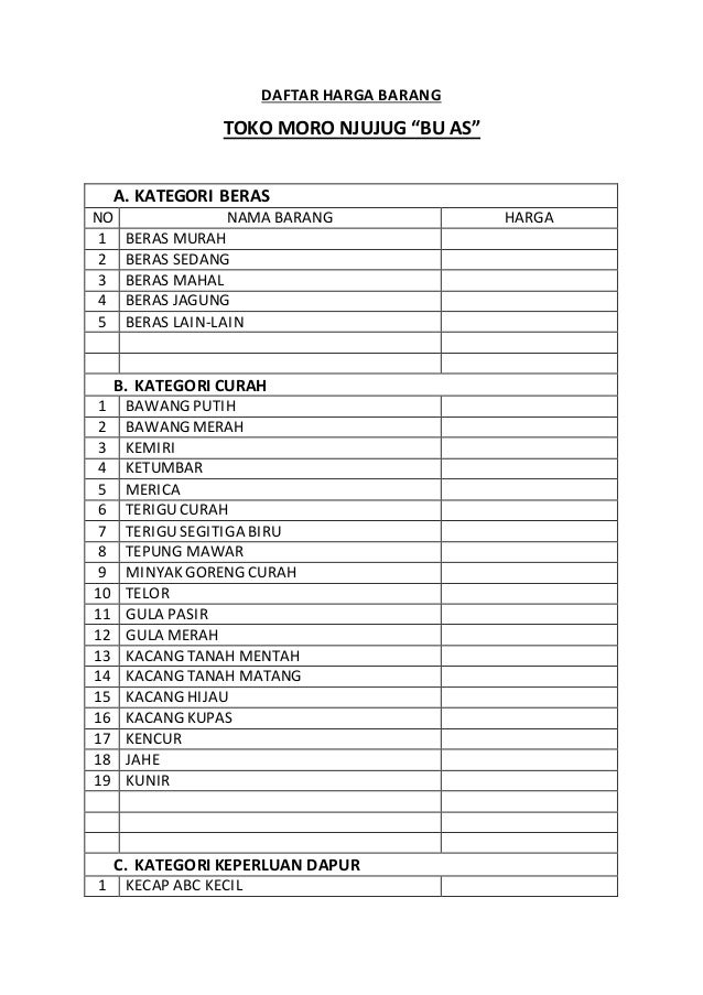 Daftar harga barang 
