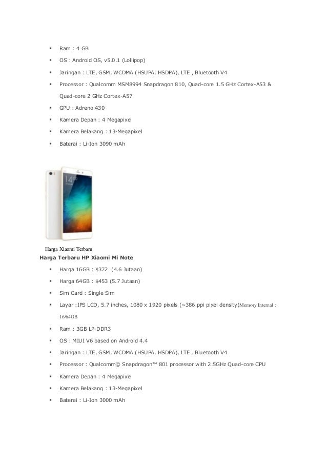 Daftar Harga dan Spesifikasi HP Xiaomi Bulan September 