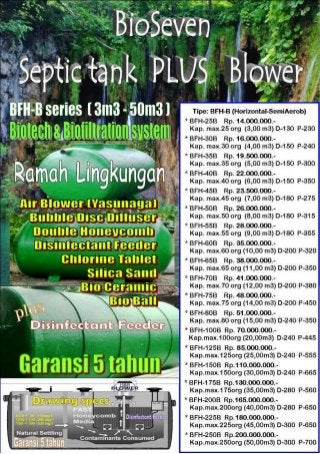 Daftar harga ipal bio seven septic tank plus blower (semi aerob)