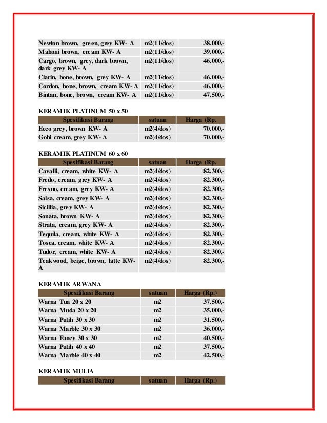 Daftar harga  keramik  lantai  terbaru