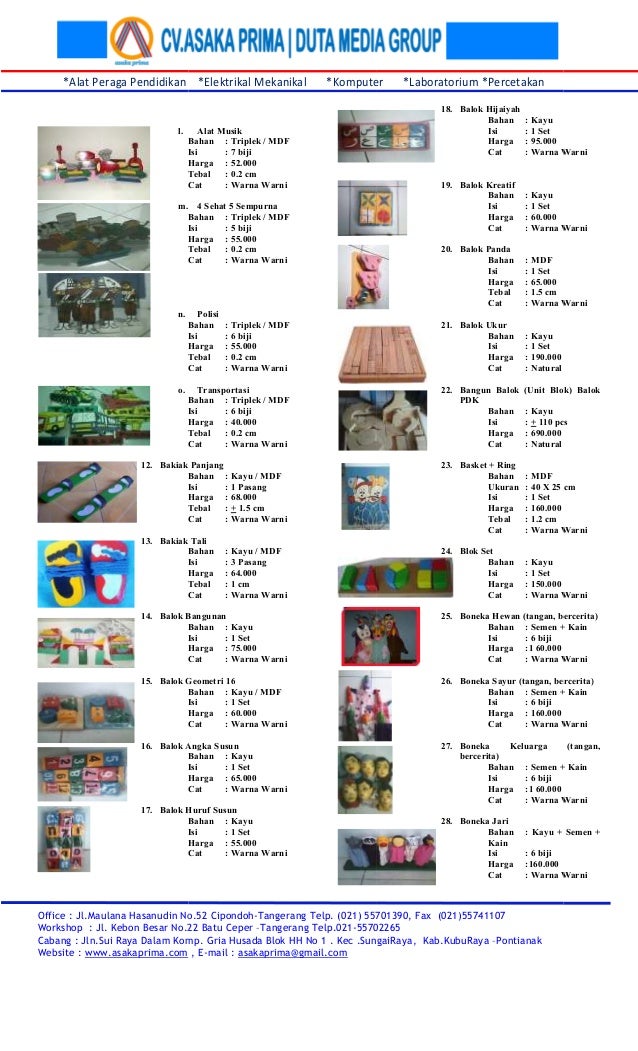 Daftar harga mainan edukatif paud tk (ape paud tk