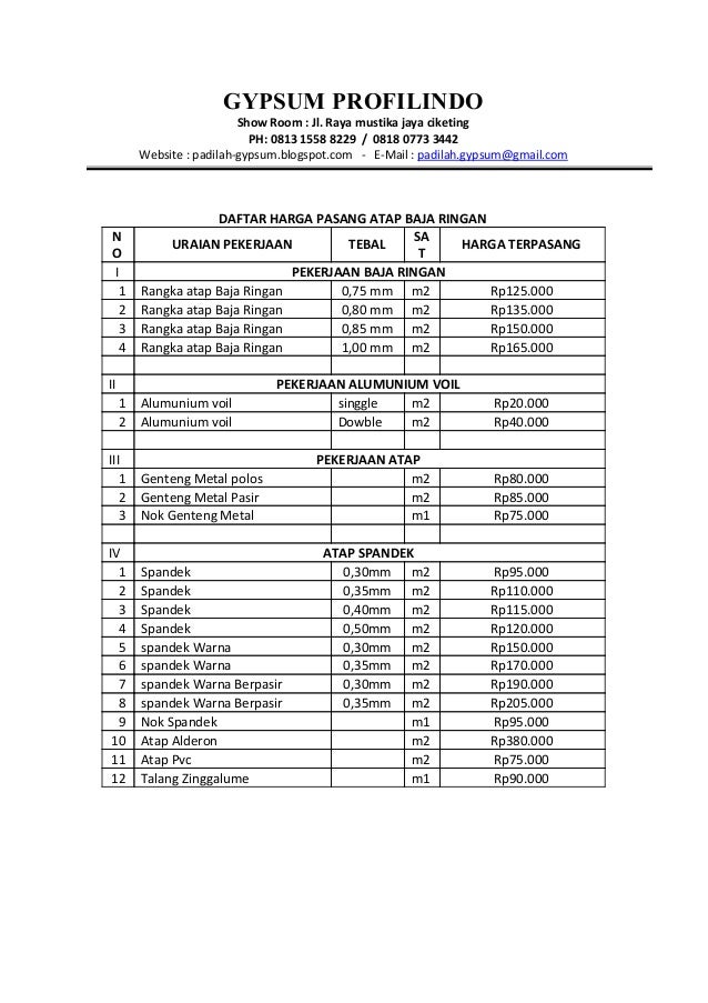 Daftar Harga Pasang Atap Baja Ringan 0813 1558 8229