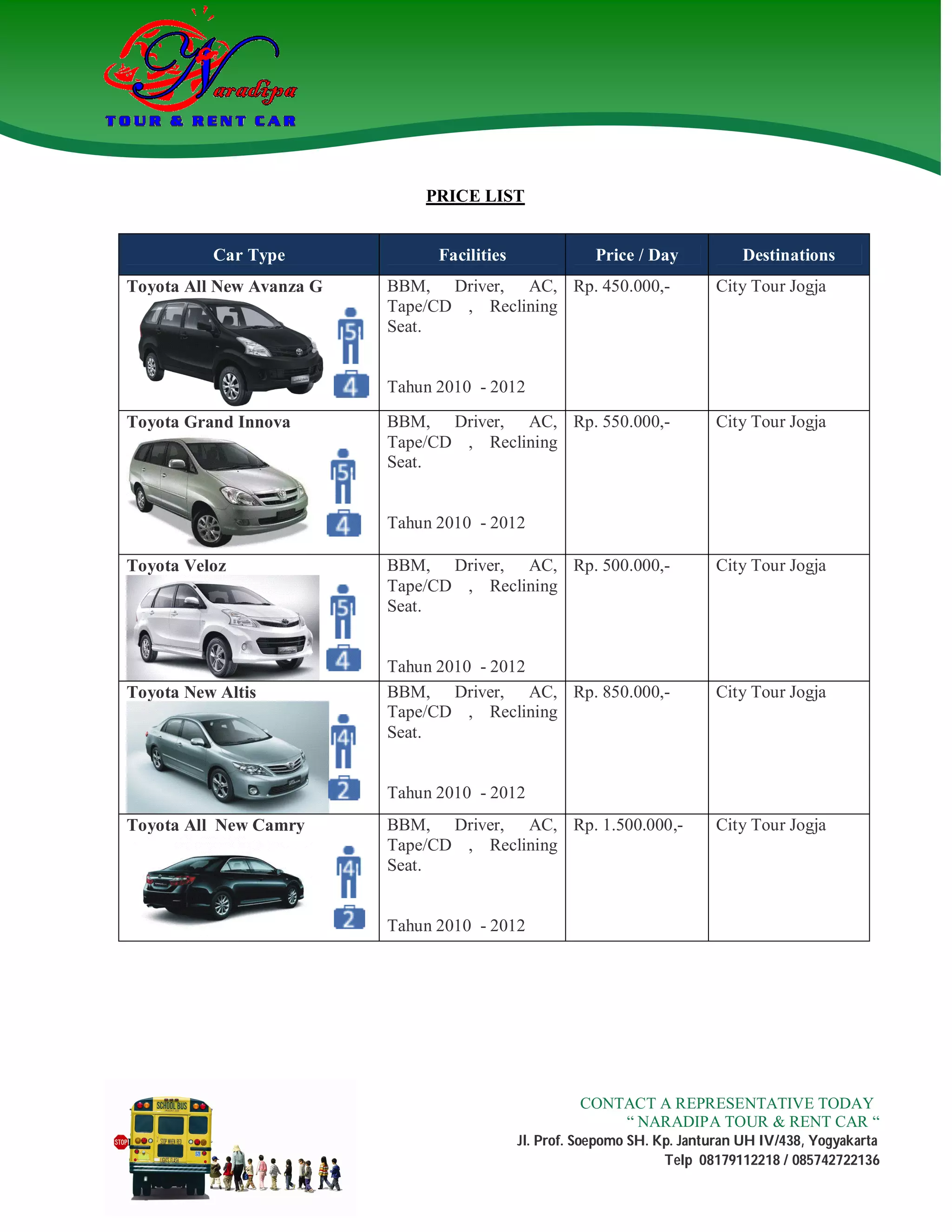 Daftar harga rent car | PDF