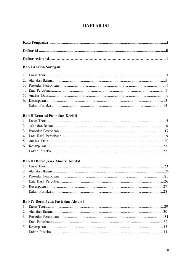 Daftar isi Laporan Pratikum Beton