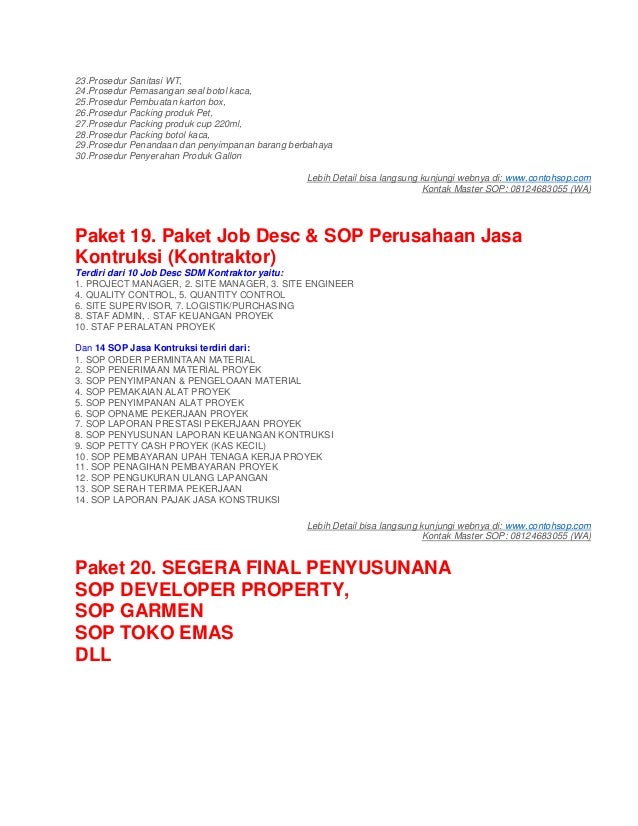 Daftar kumpulan contoh sop perusahaan