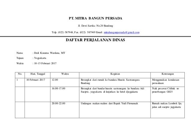 Contoh Jadwal Perjalanan Dinas  Dunia Belajar