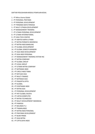 Daftar perusahaan modus penipuan kerja | PDF
