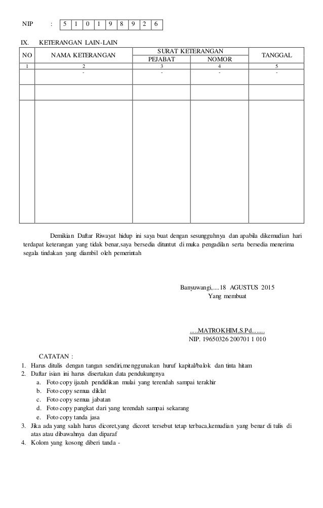 Daftar riwayat hidup Daftar riwayat hidup