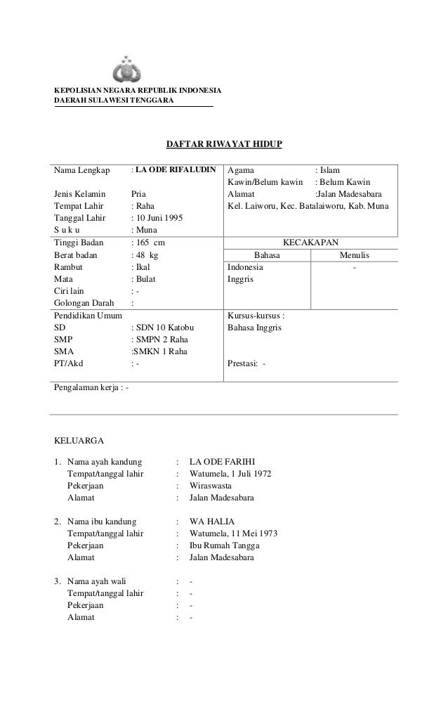 Contoh Curriculum Vitae Untuk Pns - Contoh Z