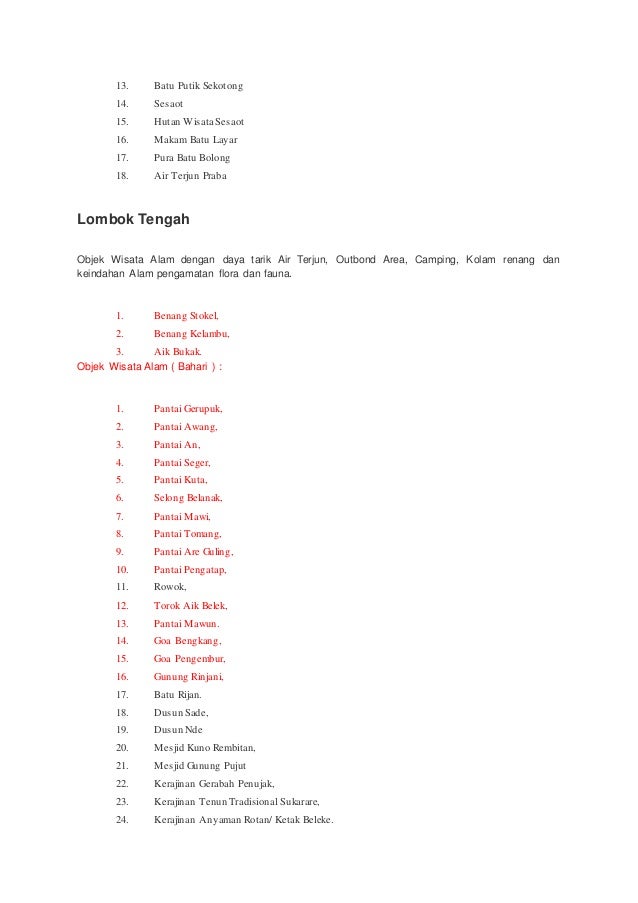 Daftar Tempat Wisata Lombok Daftar Tempat Wisata Lombok