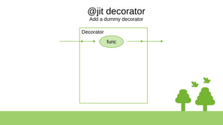 @jit decorator
Add a dummy decorator
func
Decorator
 