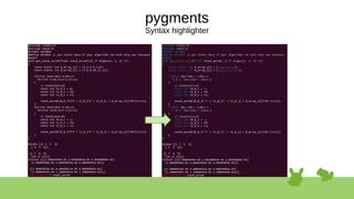 pygments
Syntax highlighter
 