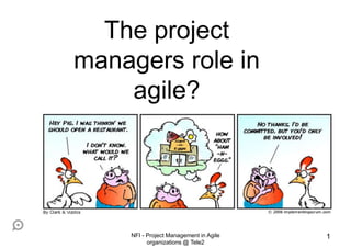 1
The project
managers role in
agile?
NFI - Project Management in Agile
organizations @ Tele2
 