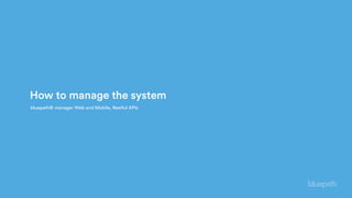 bluepath® manager Web and Mobile, Restful APIs
How to manage the system
 