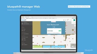 bluepath® manager Web
Complete Venue and Application Management
iBeacon Management and Monitor
 