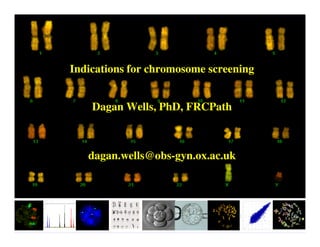 Indications for chromosome screening 
Dagan Wells, PhD, FRCPath 
dagan.wells@obs-gyn.ox.ac.uk 
 