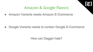 Amazon & Google Flavors
● Amazon Variants needs Amazon E-Commerce
● Google Variants needs to contain Google E-Commerce
How can Dagger help?
 
