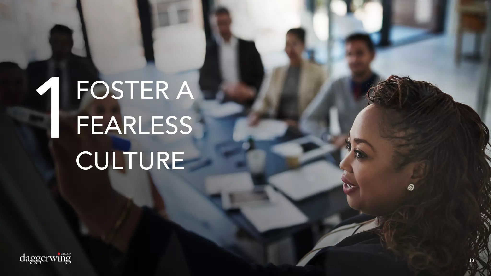 Proprietary and Confidential. Not for reproduction or distribution without prior written consent.
1FOSTER A
FEARLESS
CULTURE
13
 