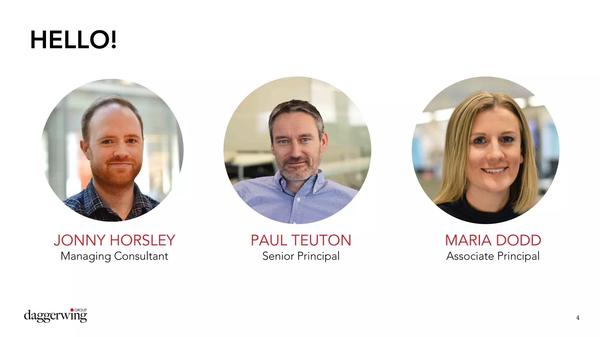 4
HELLO!
JONNY HORSLEY
Managing Consultant
PAUL TEUTON
Senior Principal
MARIA DODD
Associate Principal
 