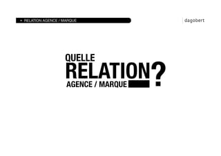 RELATION AGENCE / MARQUE




                   QUELLE
                   RELATION
?
                   AGENCE / MARQUE
 