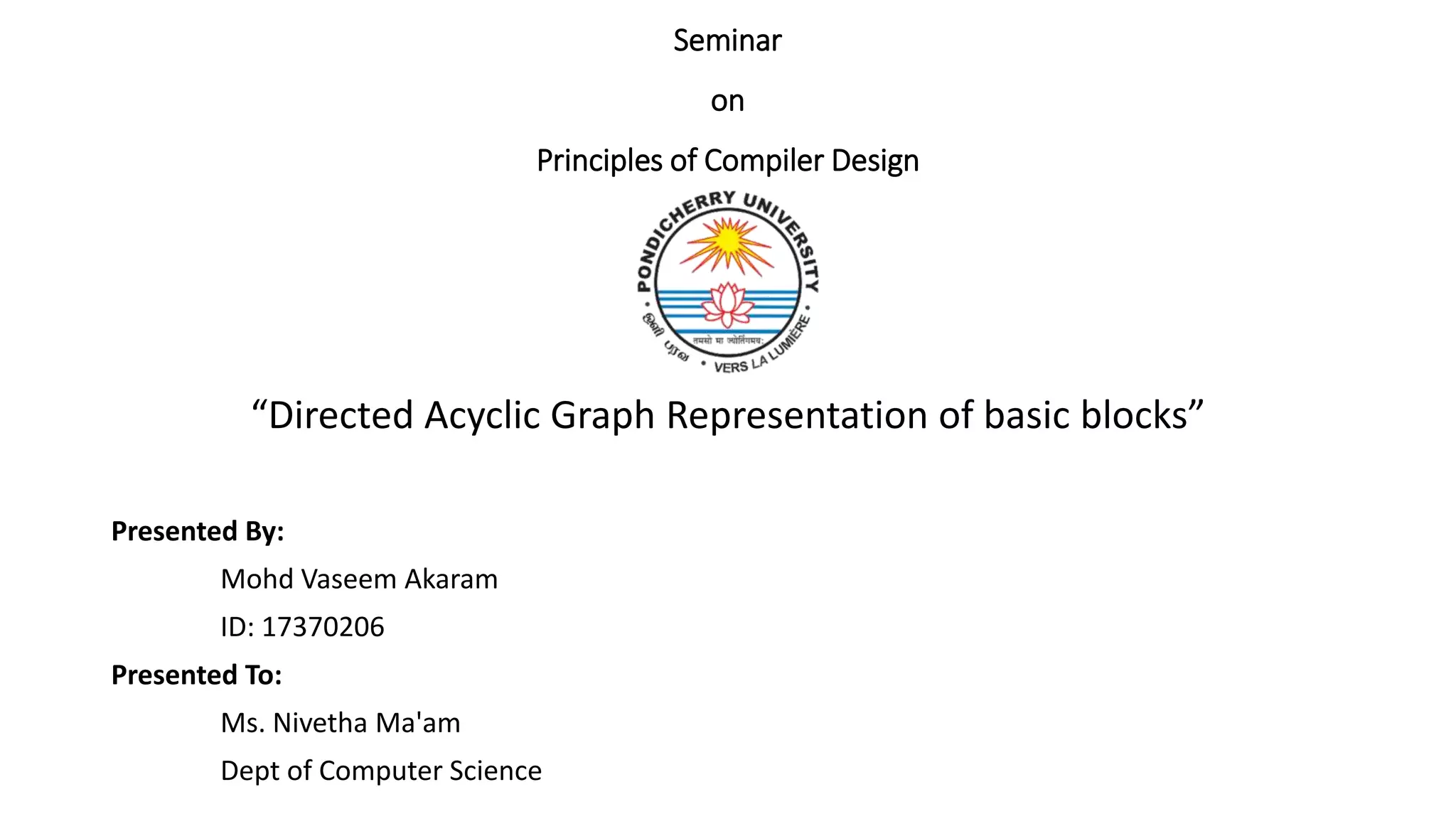 Directed Acyclic Graph Representation of basic blocks | PPTX
