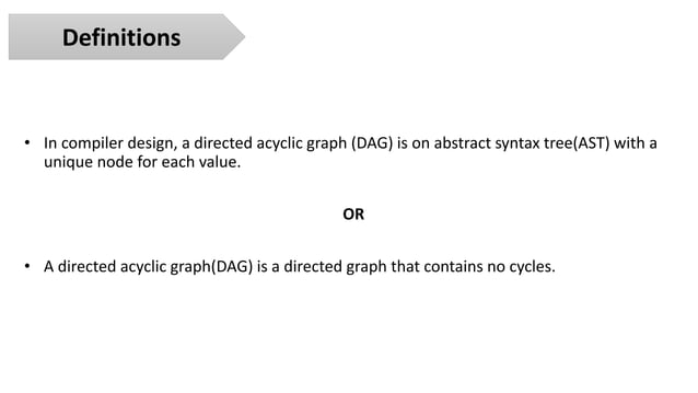 Directed Acyclic Graph Representation of basic blocks | PPTX
